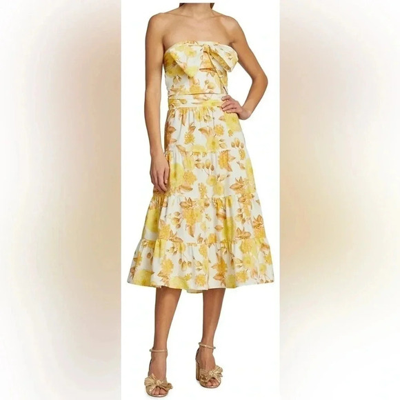 💥HOST PICK💥 ba&sh Naimee Yellow Floral  Strapless Stretch Tube Top Size 8 - Picture 5 of 14